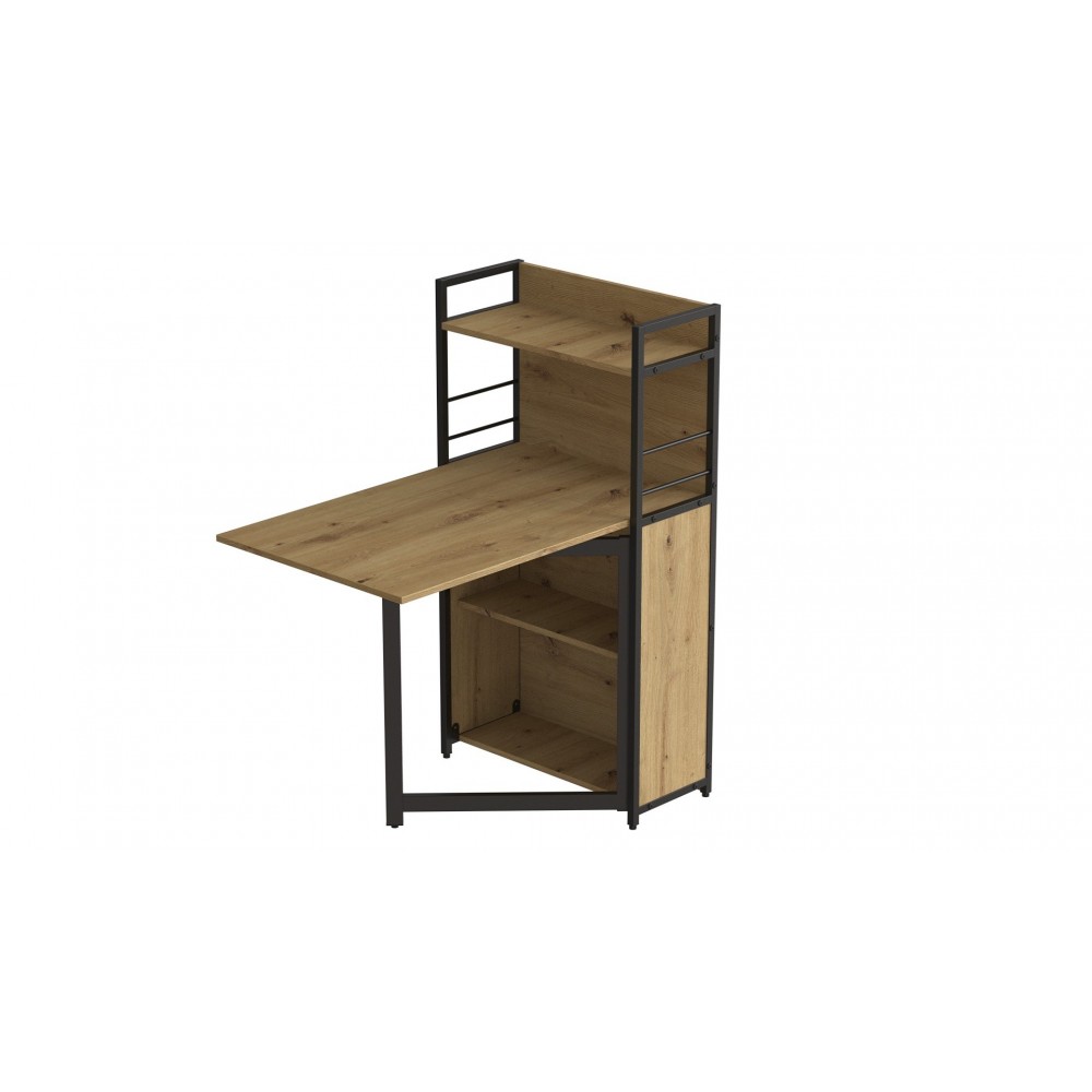 Стол книжка с этажеркой Практик 1 Ferrum-decor 1200x640x990 Черный металл ДСП Дуб Артизан 16 мм (FRD-104616)