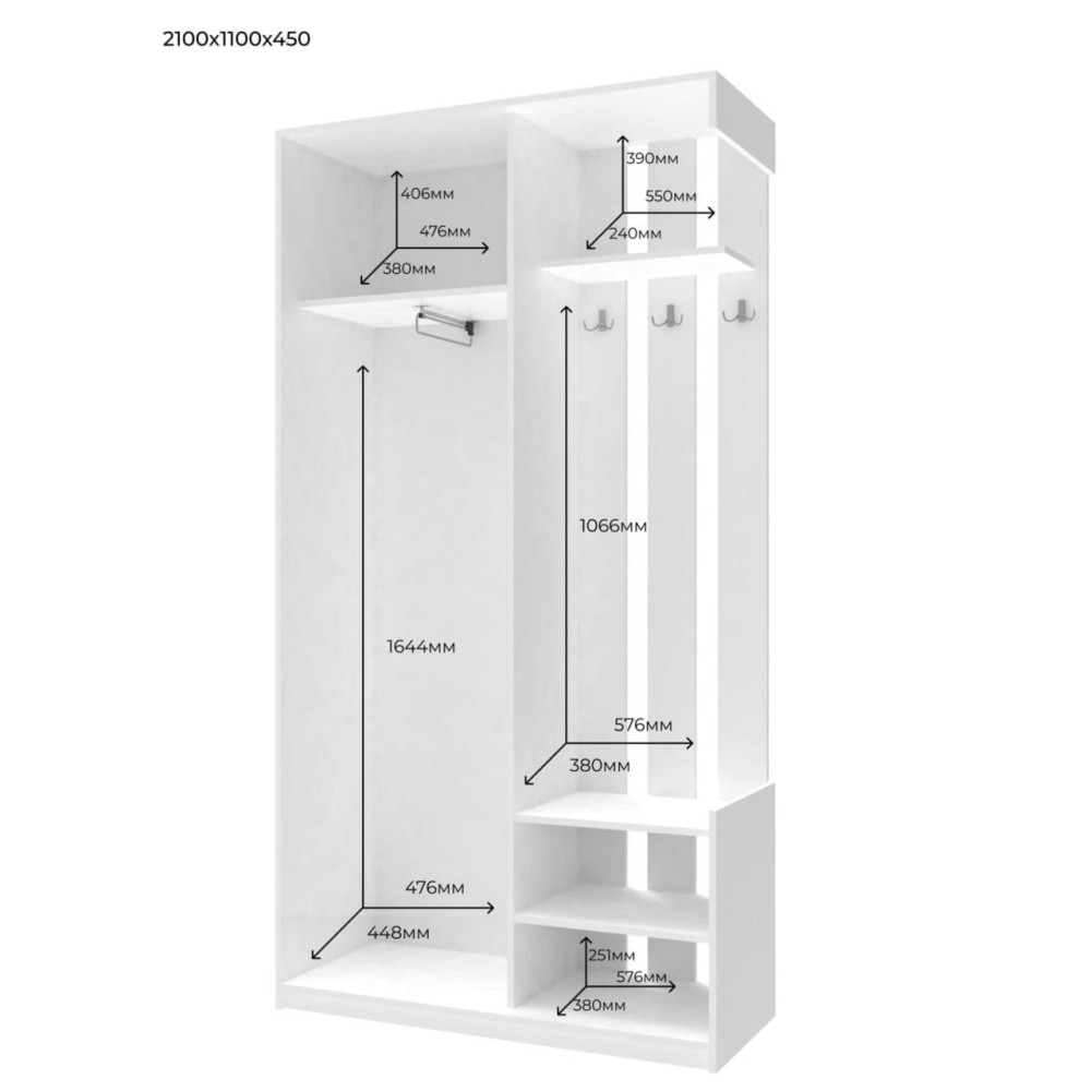 Прихожая с зеркалом Doros City One Door 110х45х210 см Белый (DRS-011404)