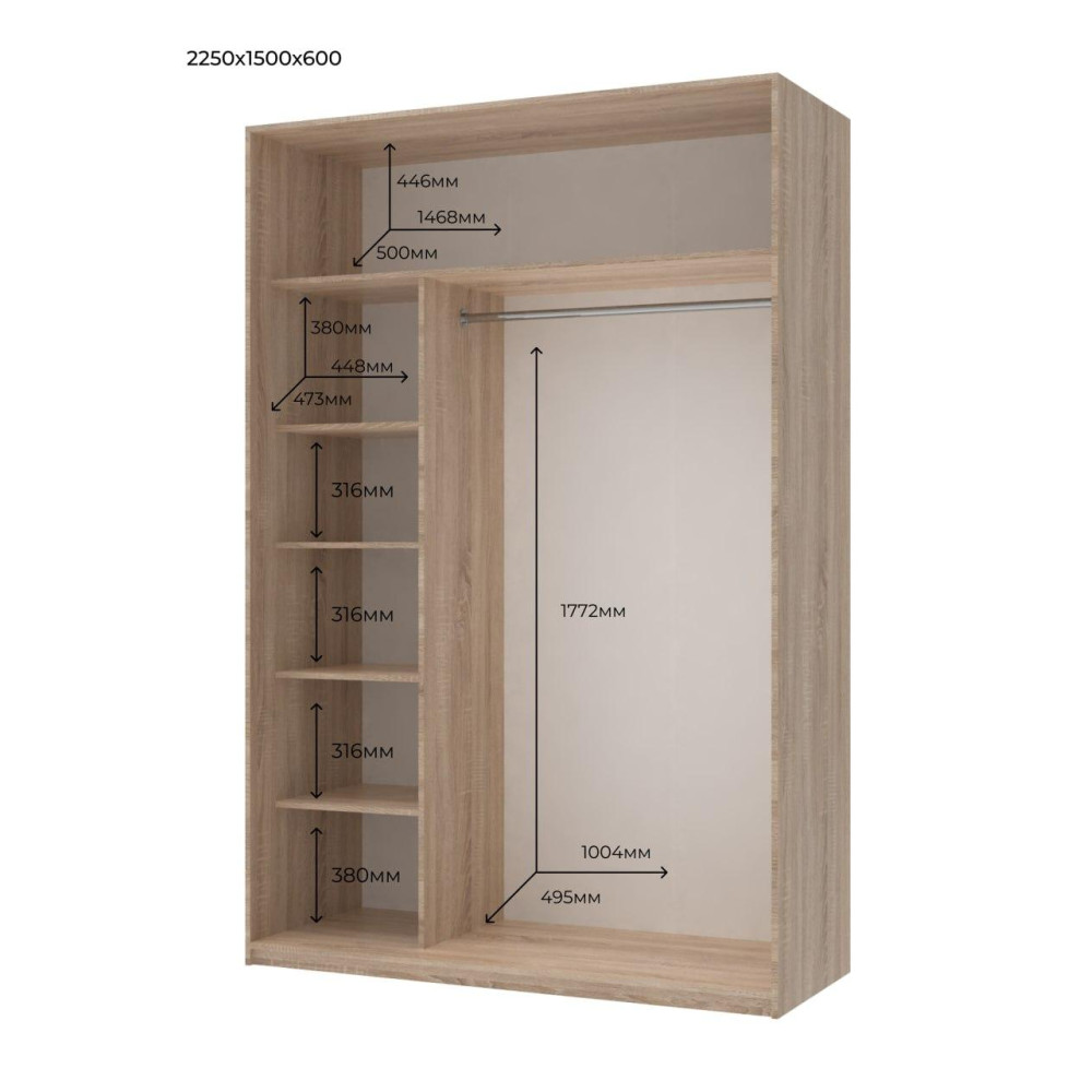 Шкаф-купе двухдверный Doros Сити Лайт 150х60х225 см Дуб сонома (DRS-011093)