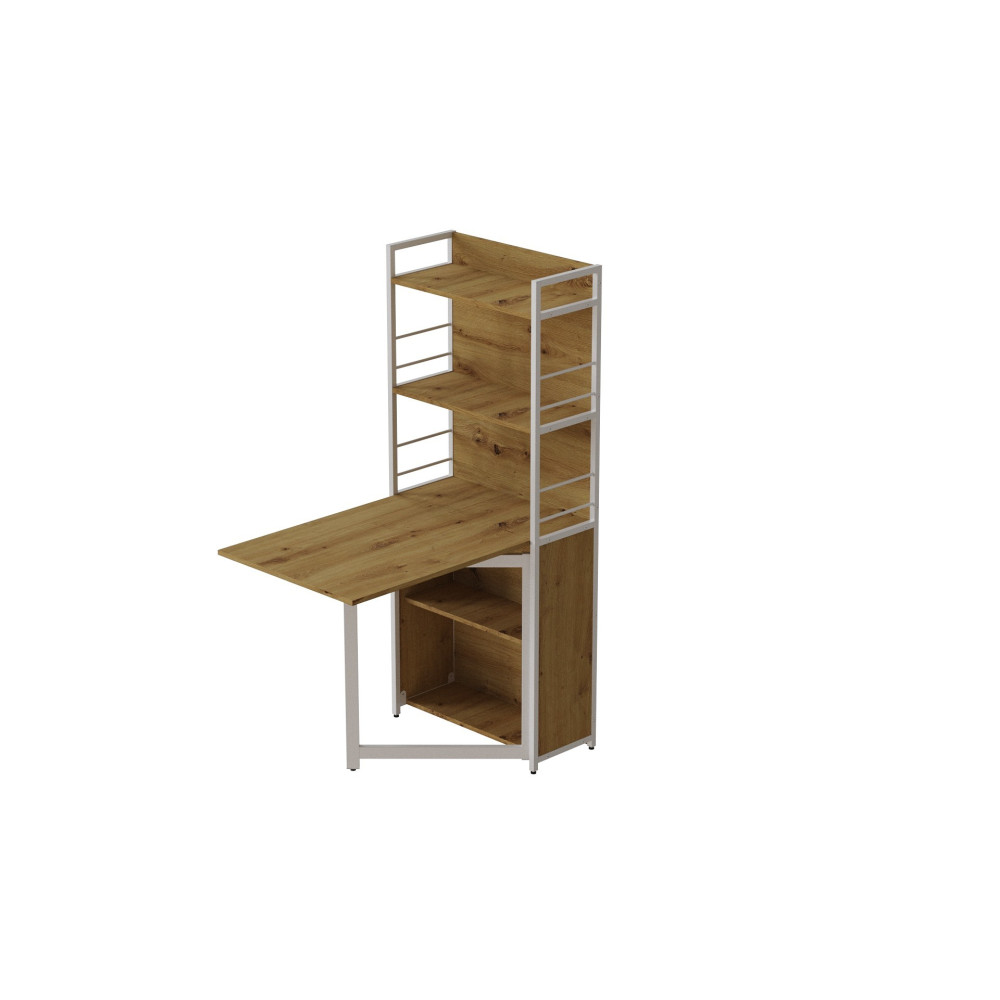 Стол книжка с этажеркой Практик 2 Ferrum-decor 1555x640x990 Белый металл ДСП Дуб Артизан 16 мм (FRD-104637)