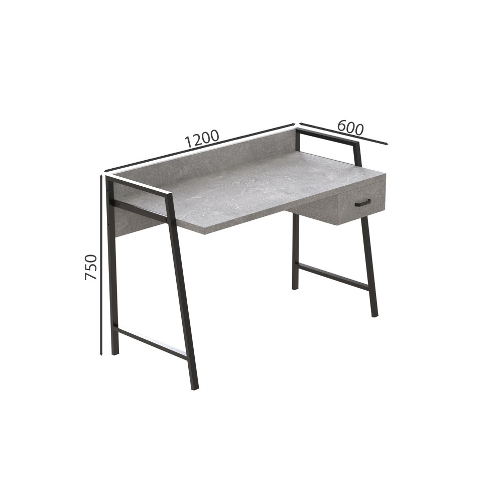 Письменный стол Ferrum-decor Комфорт 750x1200x600 Черный металл ДСП Бетон 32 мм (FRD-103449)