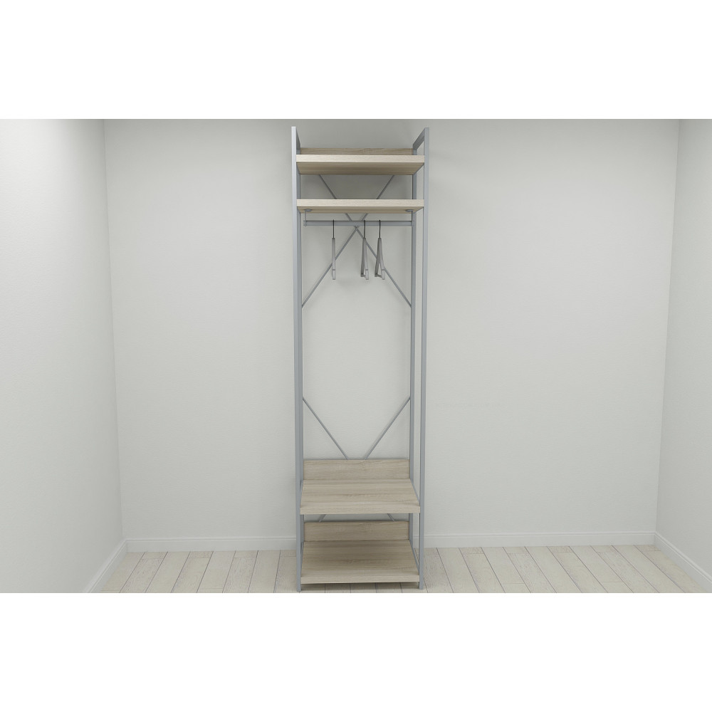 Шкаф Гардероб Уни секция 2 серии Конект Ferrum-decor 220x60x50см Серый металл ДСП Дуб Сонома 32 мм (FRD-104541)