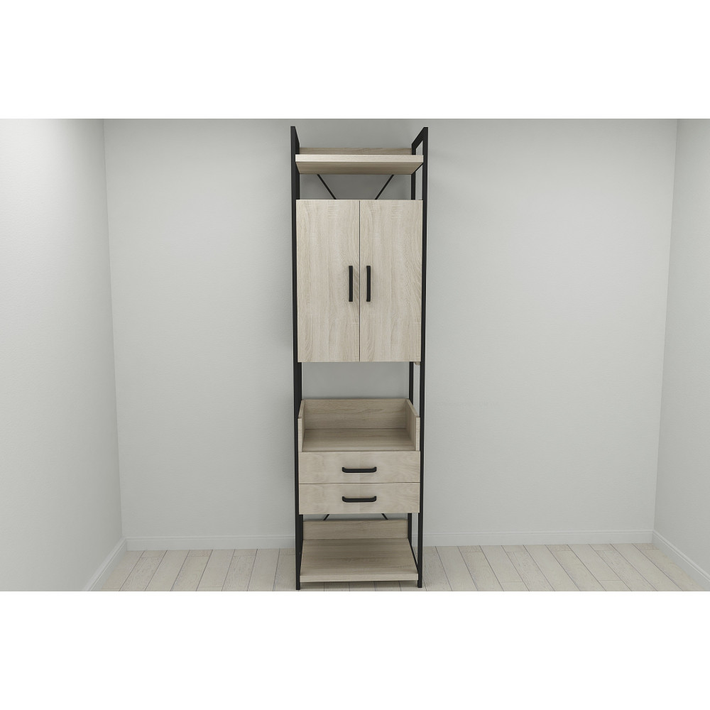 Шафа Гардероб Уні секція 5 серії Конект Ferrum-decor 220x60x50см Чорний метал ДСП Дуб Сонома 32 мм (FRD-104513)