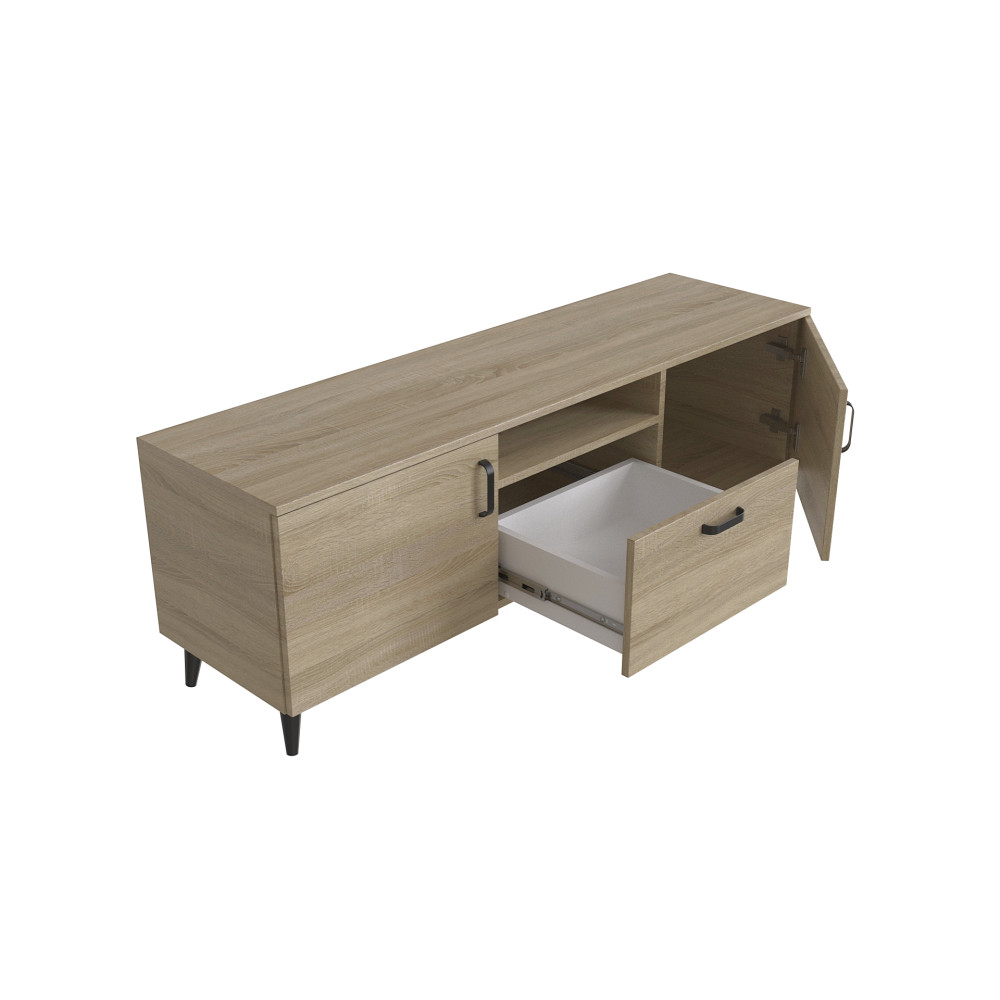 Тумба Лэстер на конусных ножках Ferrum-decor 48x139x38 Черный металл ДСП Дуб Сонома 16 мм (FRD-106804)