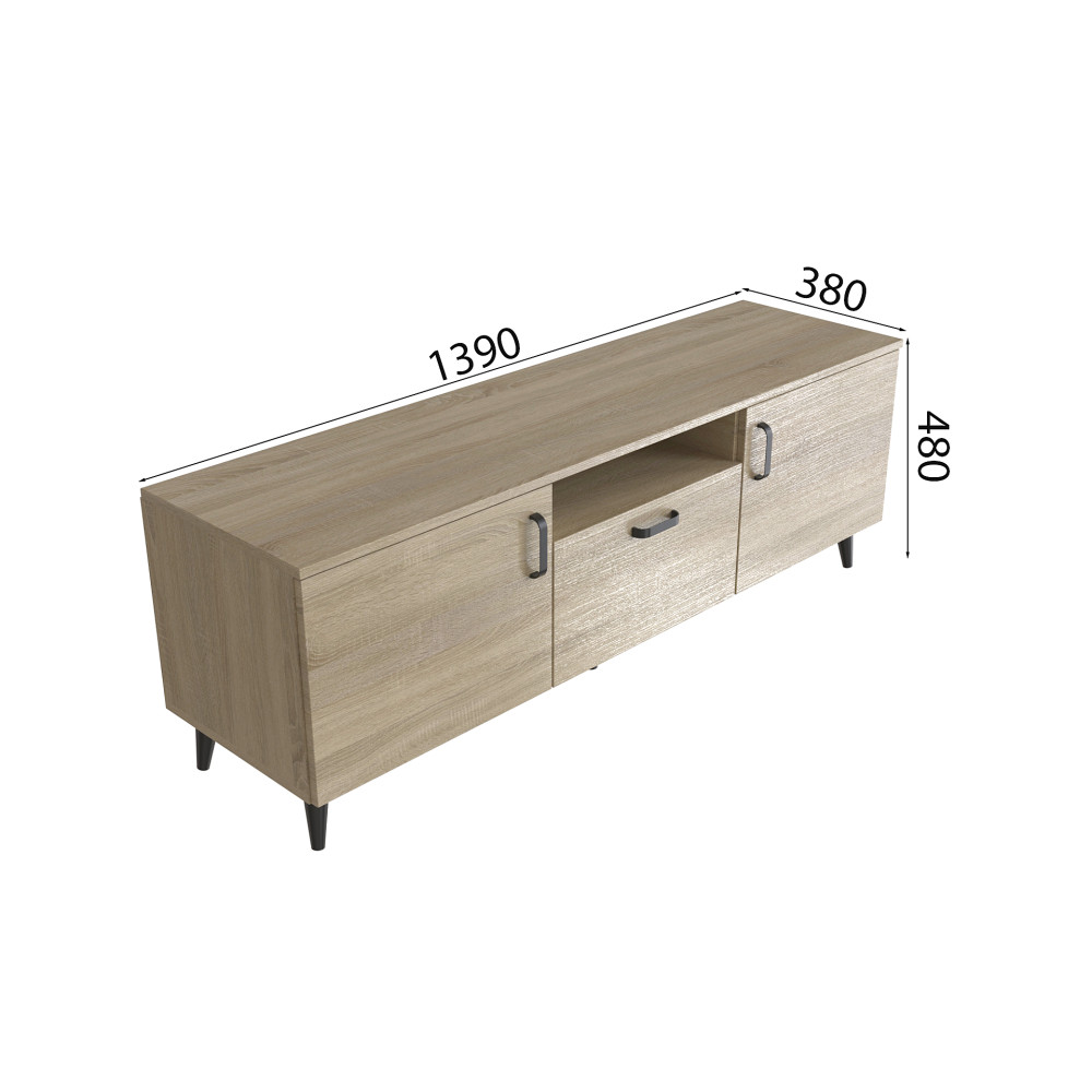 Тумба Лэстер на конусных ножках Ferrum-decor 48x139x38 Черный металл ДСП Дуб Сонома 16 мм (FRD-106804)