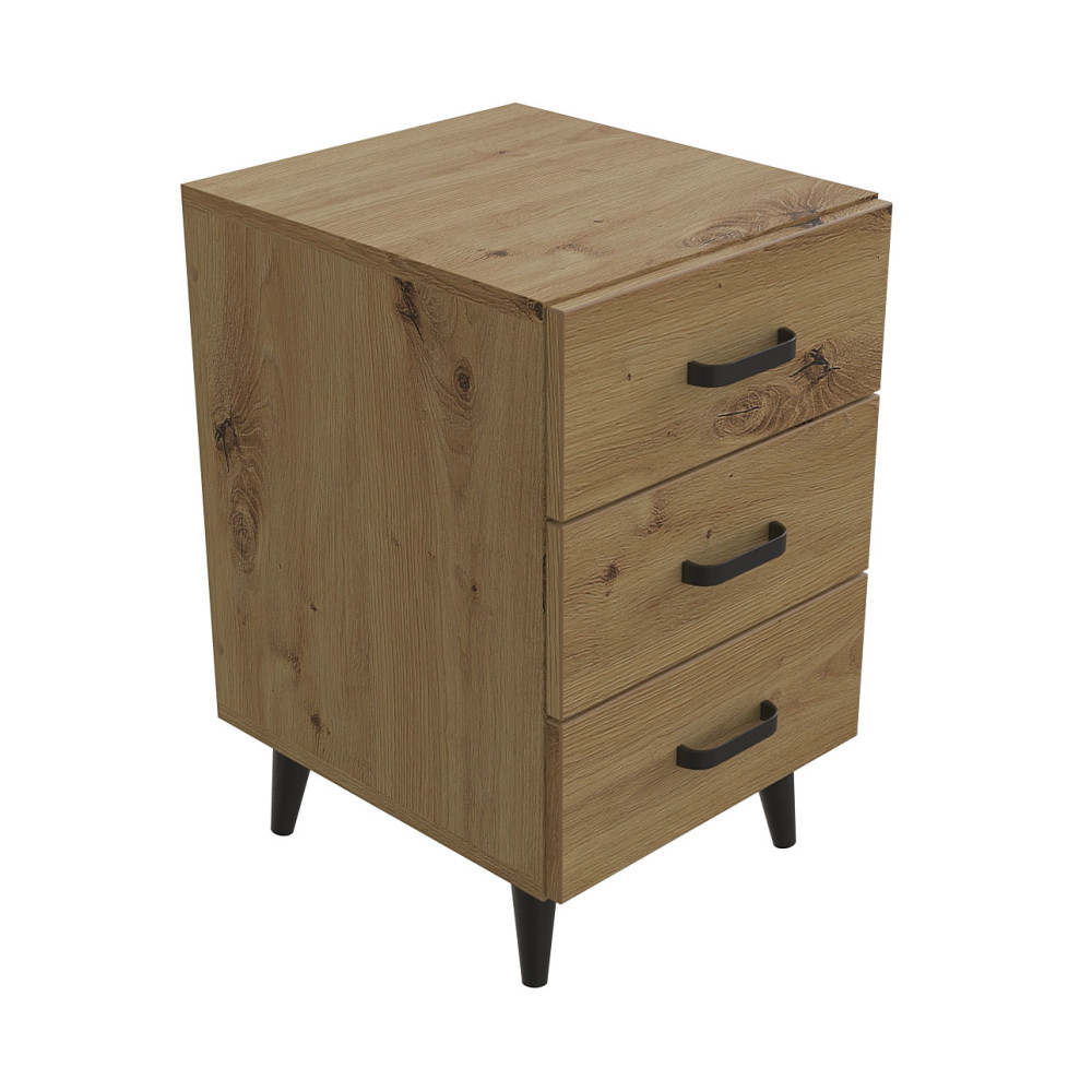 Тумба Віва 3 на конусних ніжках Ferrum-decor 56,5x35x40 Чорний метал ДСП Дуб Артизан 16 мм (FRD-106824)