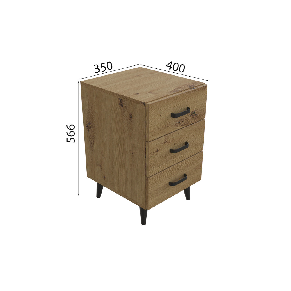 Тумба Віва 3 на конусних ніжках Ferrum-decor 56,5x35x40 Чорний метал ДСП Дуб Артизан 16 мм (FRD-106824)