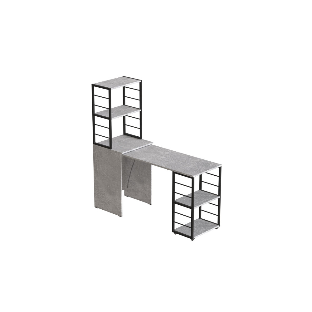 Стол-тумба трансформер Смарт 3/1 с этажеркой Ferrum-decor 1430x1450x500 Черный металл ДСП Бетон 16 мм (FRD-105115)