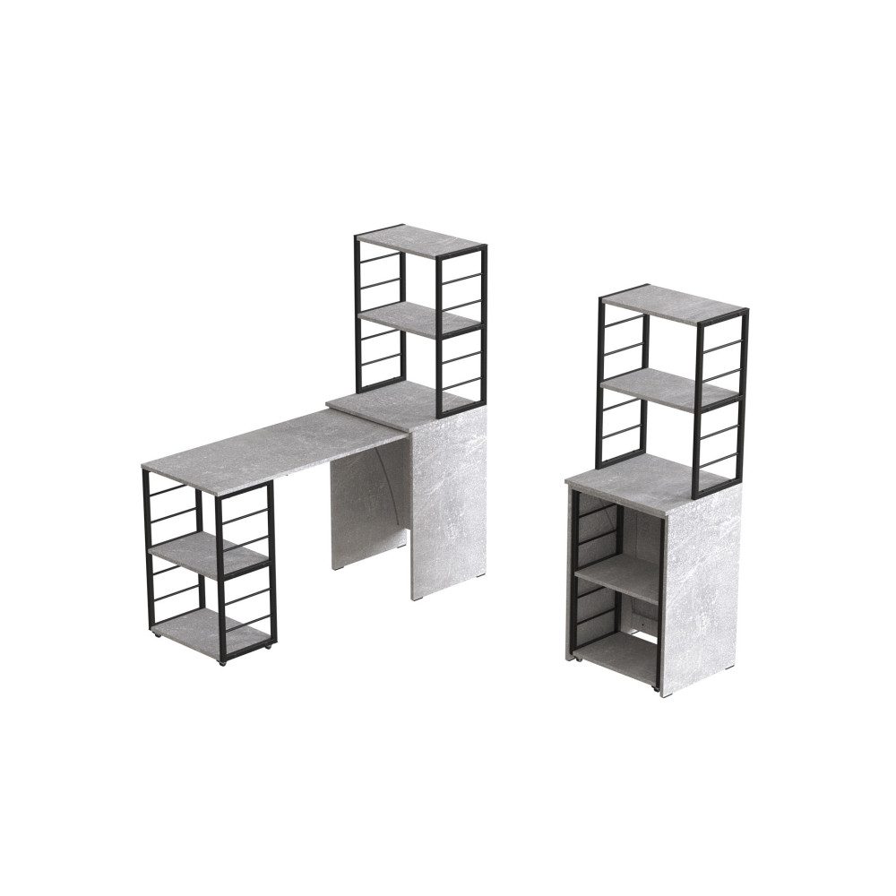 Стол-тумба трансформер Смарт 3/1 с этажеркой Ferrum-decor 1430x1450x500 Черный металл ДСП Бетон 16 мм (FRD-105115)