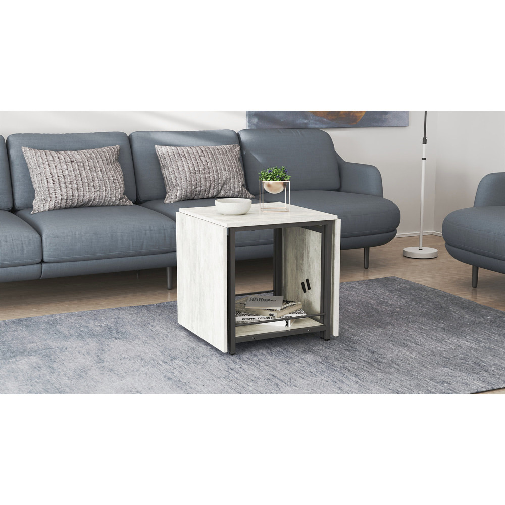 Стол журнальный трансформер Куб Комбо Ferrum-decor 540x532x500 Черный металл ДСП Бетон 16 мм (FRD-105155)