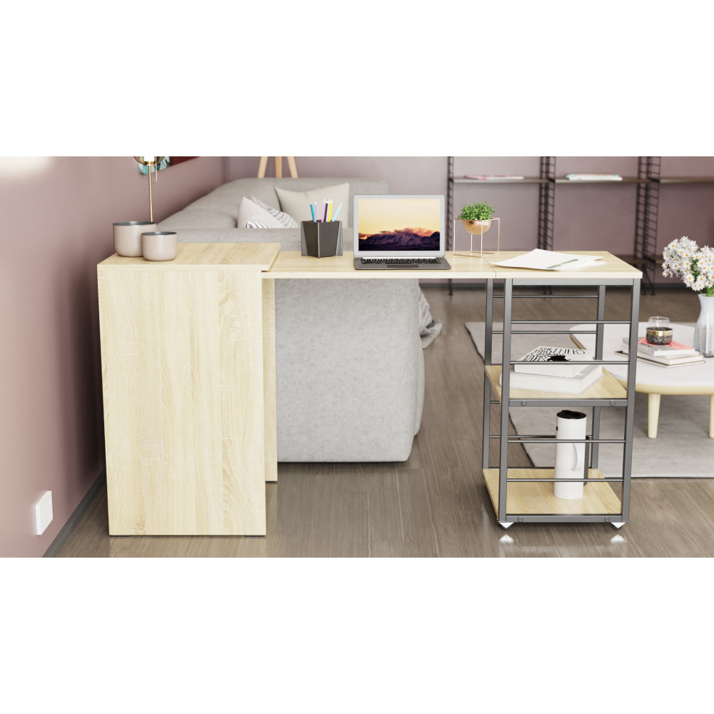 Стол-тумба трансформер Смарт 2/2 Ferrum-decor 750x1450x600 Черный металл ДСП Дуб Сонома 16 мм (FRD-105105)