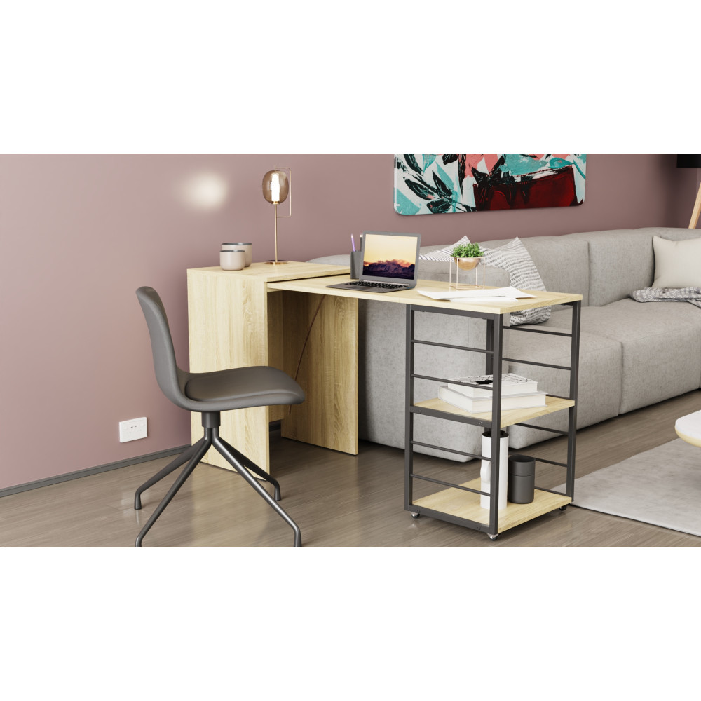 Стол-тумба трансформер Смарт 2/2 Ferrum-decor 750x1450x600 Черный металл ДСП Дуб Сонома 16 мм (FRD-105105)
