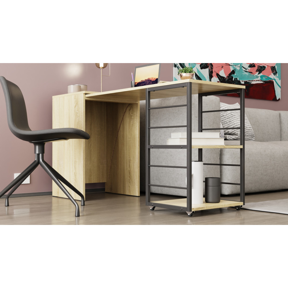 Стол-тумба трансформер Смарт 2/2 Ferrum-decor 750x1450x600 Черный металл ДСП Дуб Сонома 16 мм (FRD-105105)