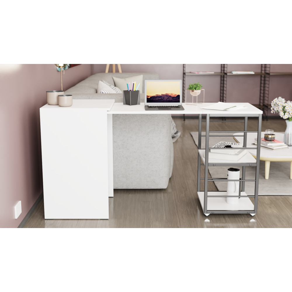 Стол-тумба трансформер Смарт 2/1 Ferrum-decor 750x1450x500 Черный металл ДСП Белое 16 мм (FRD-105095)