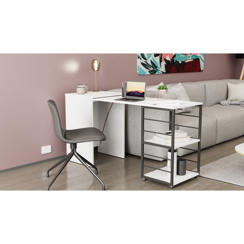 Стол-тумба трансформер Смарт 2/1 Ferrum-decor 750x1450x500 Черный металл ДСП Белое 16 мм (FRD-105095)