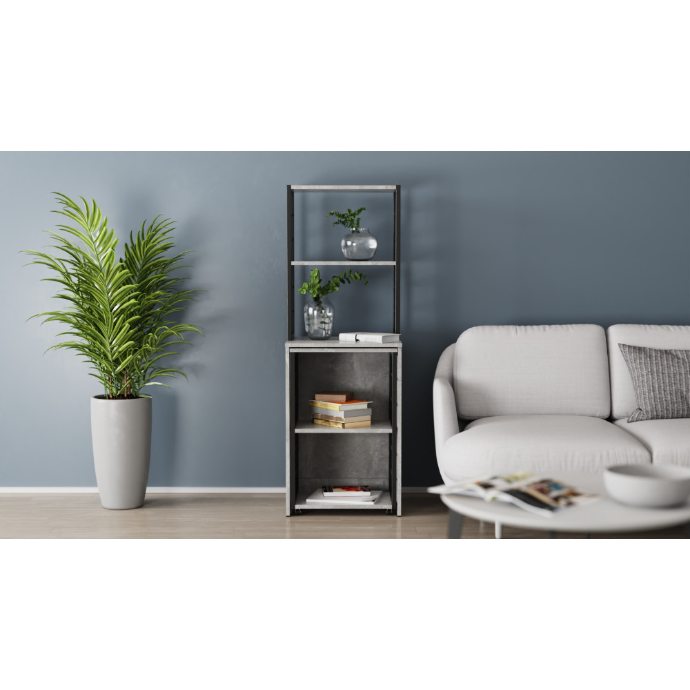 Стол-тумба трансформер Смарт 3/1 с этажеркой Ferrum-decor 1430x1450x500 Черный металл ДСП Бетон 16 мм (FRD-105115)