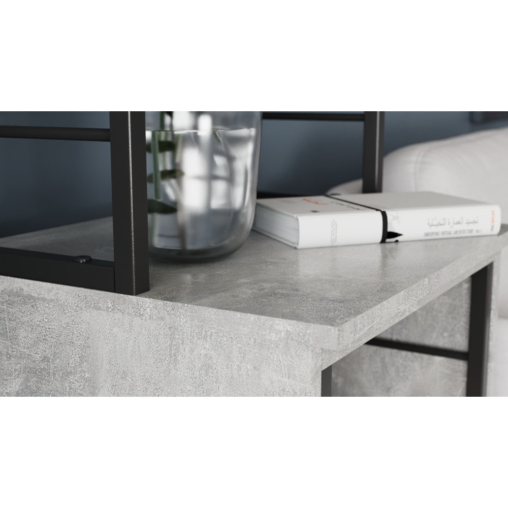 Стол-тумба трансформер Смарт 3/1 с этажеркой Ferrum-decor 1430x1450x500 Черный металл ДСП Бетон 16 мм (FRD-105115)