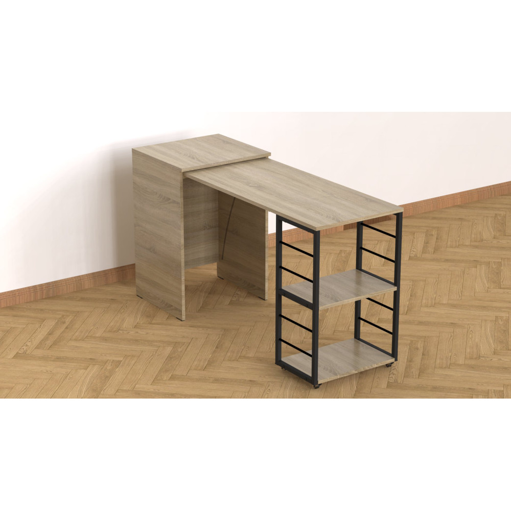 Стол-тумба трансформер Смарт 2/2 Ferrum-decor 750x1450x600 Черный металл ДСП Дуб Сонома 16 мм (FRD-105105)
