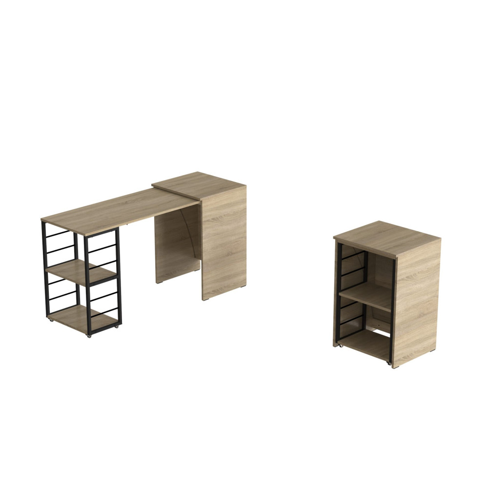 Стол-тумба трансформер Смарт 2/2 Ferrum-decor 750x1450x600 Черный металл ДСП Дуб Сонома 16 мм (FRD-105105)