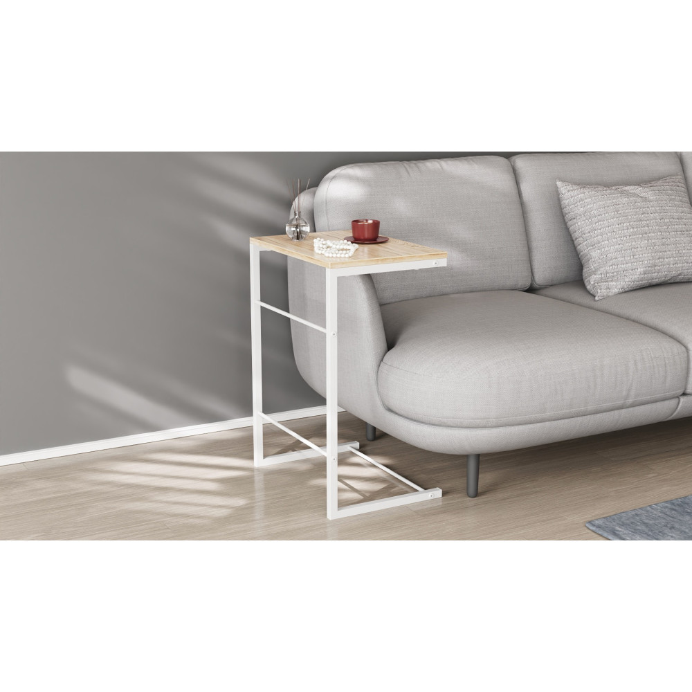 Столик приставний Террі Ferrum-decor 650x440x330 Білий метал ДСП Дуб Сан-Марино 16 мм (FRD-104656)
