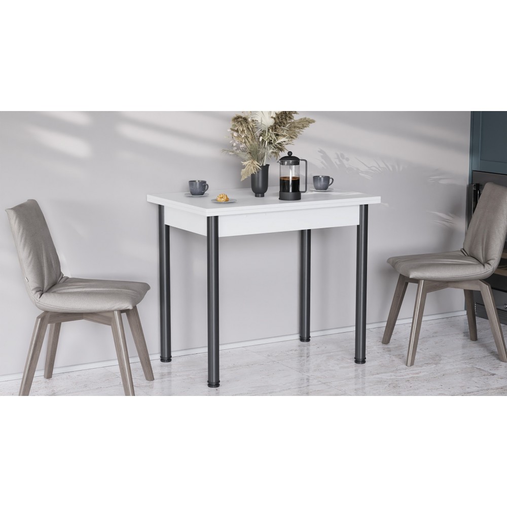 Обеденный стол-трансформер раскладной Берта Ferrum-decor 750x1400x900 Черный металл ДСП Белое 16 мм (FRD-105178)