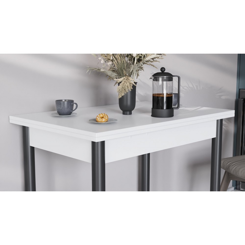 Обеденный стол-трансформер раскладной Берта Ferrum-decor 750x1400x900 Черный металл ДСП Белое 16 мм (FRD-105178)