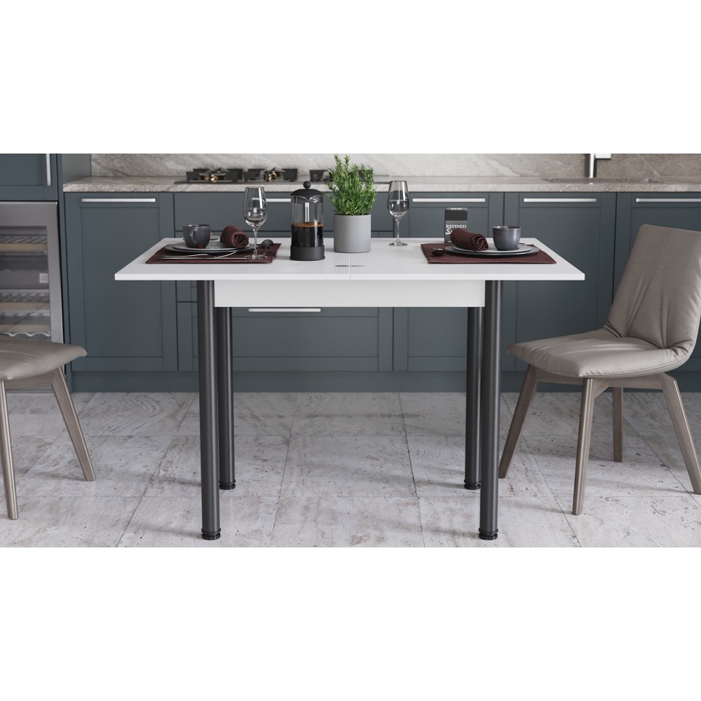 Обеденный стол-трансформер раскладной Берта Ferrum-decor 750x1400x900 Черный металл ДСП Белое 16 мм (FRD-105178)