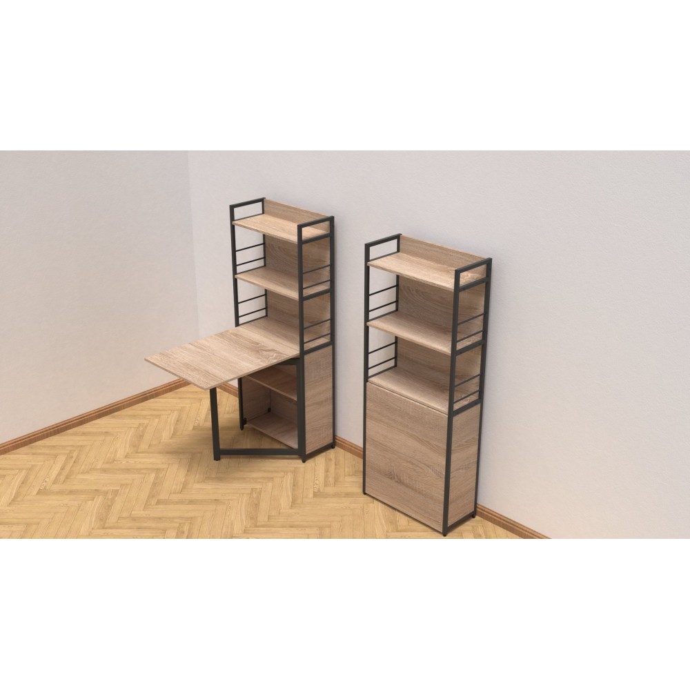 Стол книжка с этажеркой Практик 2 Ferrum-decor 1555x640x990 Черный металл ДСП Дуб Сонома 16 мм (FRD-104628)