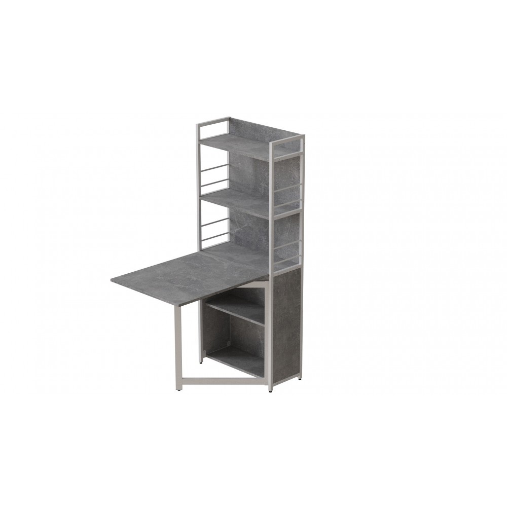 Стол книжка с этажеркой Практик 2 Ferrum-decor 1555x640x990 Белый металл ДСП Бетон 16 мм (FRD-104638)