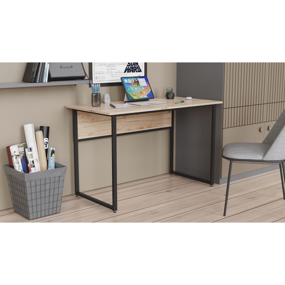Письменный стол с ящиками Ferrum-decor Оскар 750x1400x600 металл Черный ДСП Бетон 16 мм (FRD-103240)
