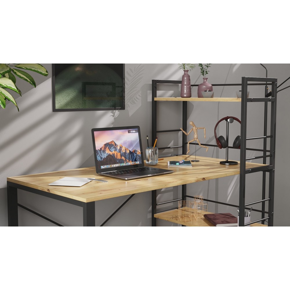 Письменный стол Ferrum-decor Серии Конект c этажеркой 75x120x60 черный ДСП Дуб Артизан 16мм (FRD-104221)