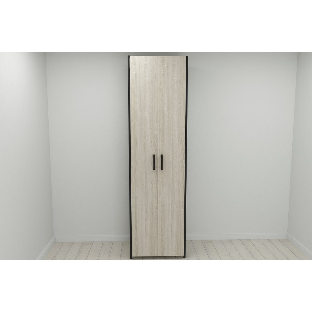 Шафа Гардероб Уні секція 7 серії Конект Ferrum-decor 220x60x50см Чорний метал ДСП Дуб Сонома 16 мм (FRD-104561)