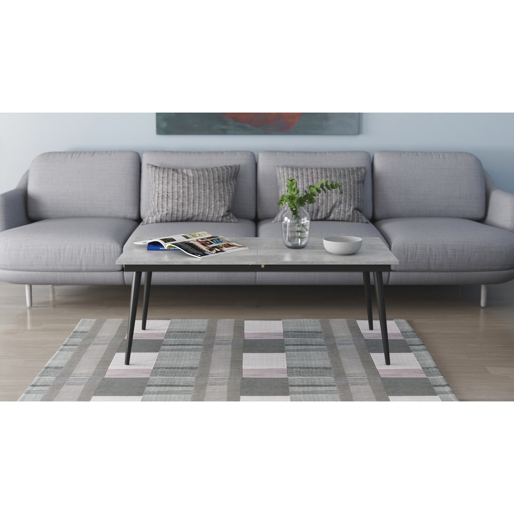 Стол трансформер журнальный Dandi Small Ferrum-decor 45x120 160)x60 Черный металл ДСП Бетон 16 мм (FRD-106785)