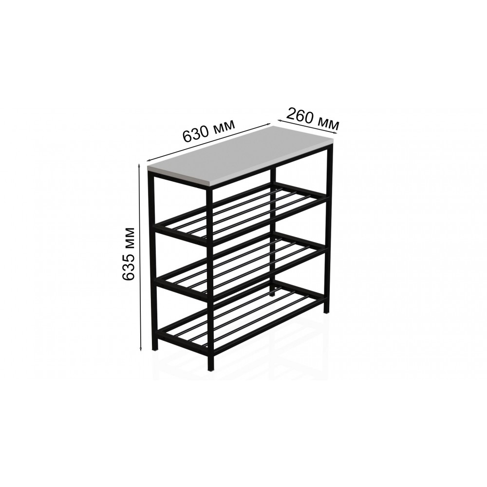 Полка для обуви Слайм 3 Ferrum-decor 635x630x260 Черный металл ДСП Белое 16 мм (FRD-105156)