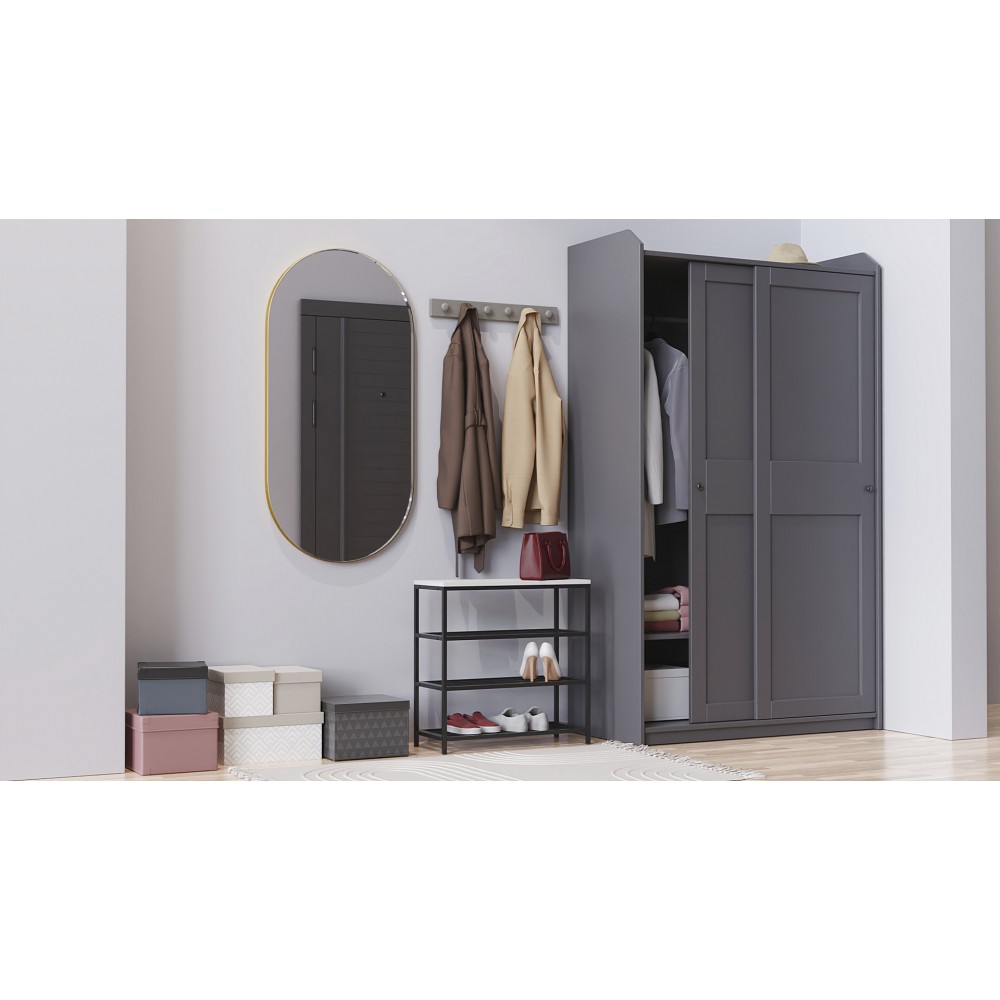 Полка для обуви Слайм 3 Ferrum-decor 635x630x260 Черный металл ДСП Белое 16 мм (FRD-105156)