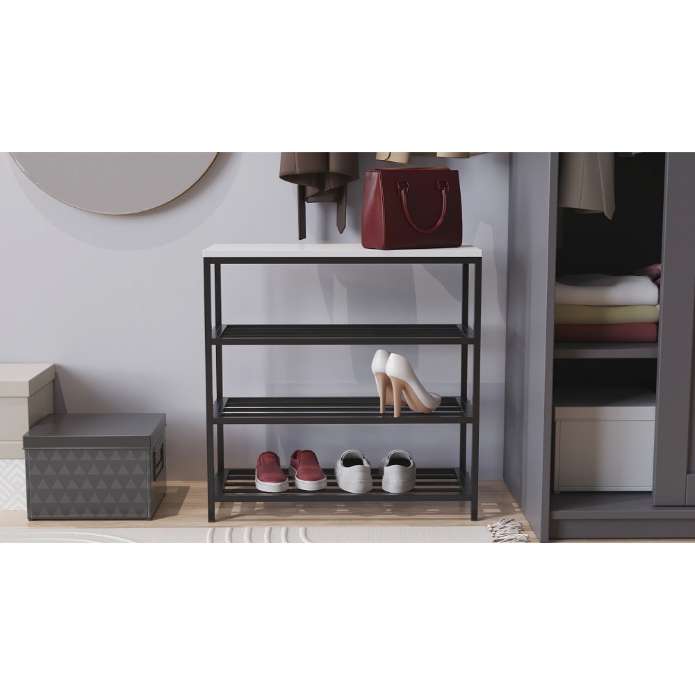 Полка для обуви Слайм 3 Ferrum-decor 635x630x260 Черный металл ДСП Белое 16 мм (FRD-105156)