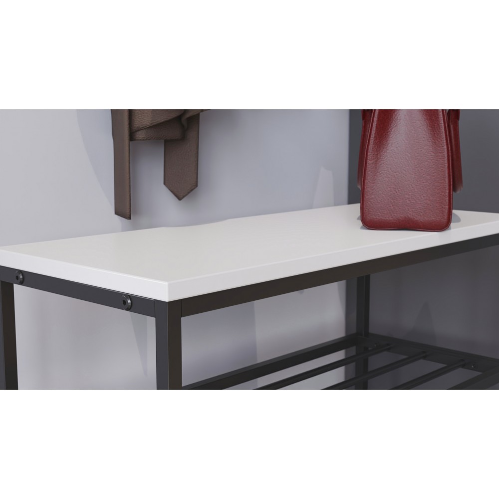 Полка для обуви Слайм 3 Ferrum-decor 635x630x260 Черный металл ДСП Белое 16 мм (FRD-105156)