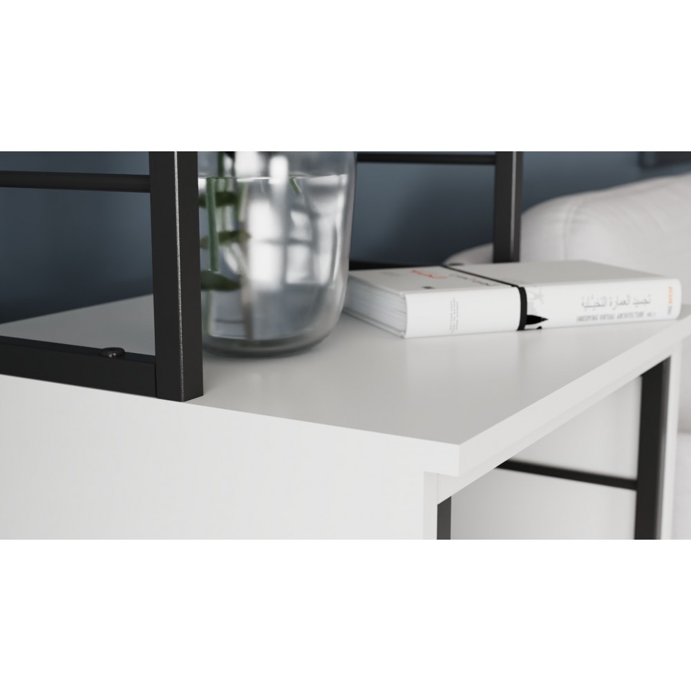 Стол-тумба трансформер Смарт 3/2 с этажеркой Ferrum-decor 1430x1450x600 Черный металл ДСП Белое 16 мм (FRD-105116)