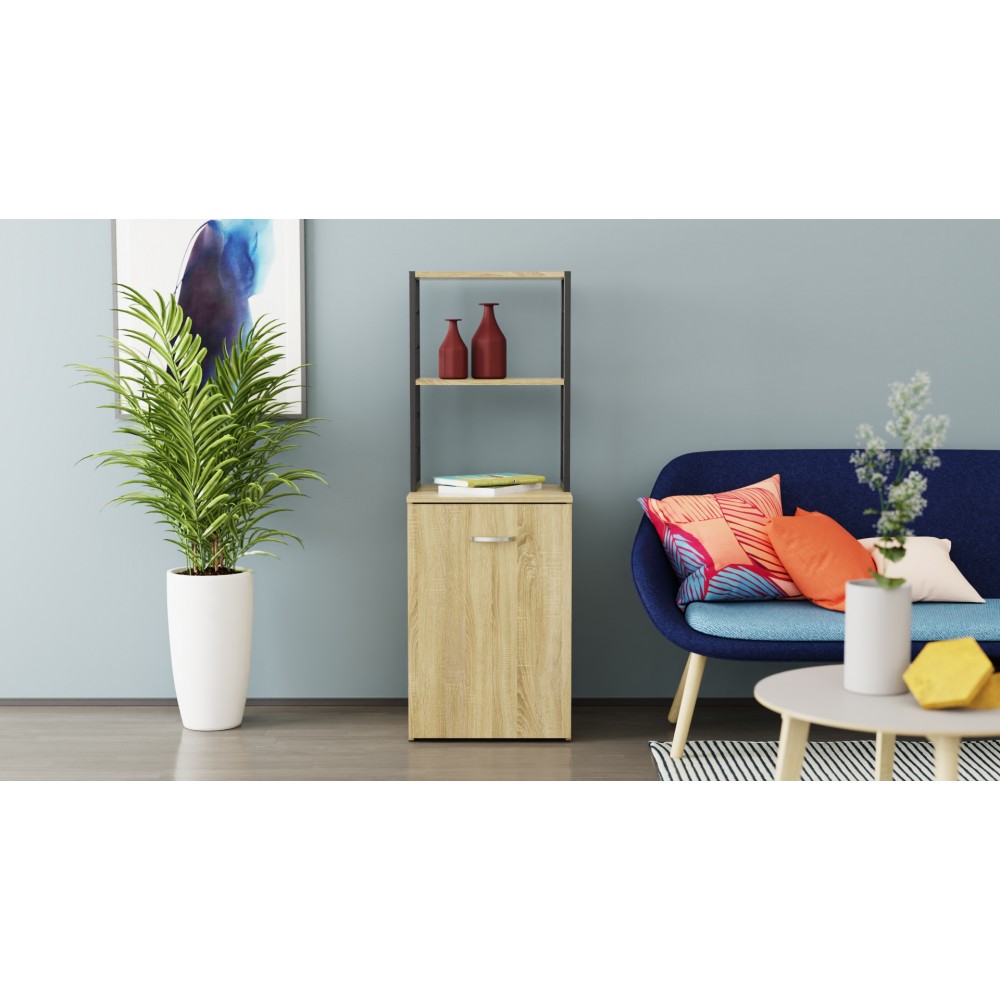 Стол-тумба трансформер Смарт 4/1 с этажеркой Ferrum-decor 1430x1450x500 Черный металл ДСП Дуб Сонома 16 мм (FRD-105126)