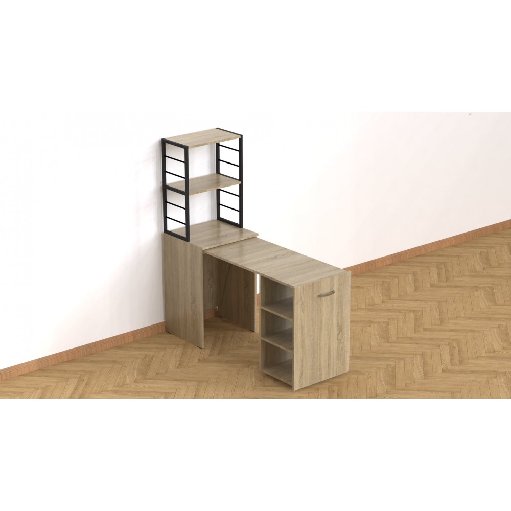 Стол-тумба трансформер Смарт 4/1 с этажеркой Ferrum-decor 1430x1450x500 Черный металл ДСП Дуб Сонома 16 мм (FRD-105126)