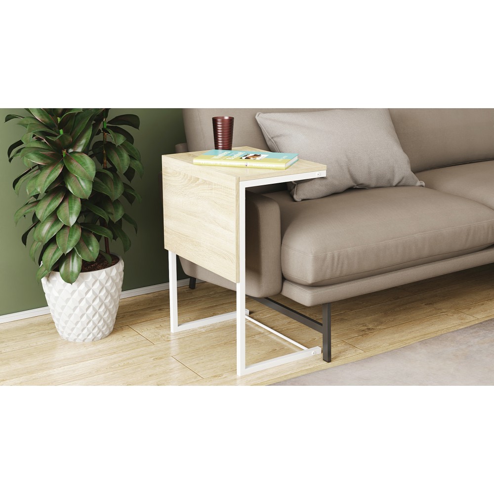 Стіл журнальний приставний Террі Комбо Ferrum-decor 345x662x440 Білий метал ДСП Дуб Сонома 16 мм (FRD-105146)