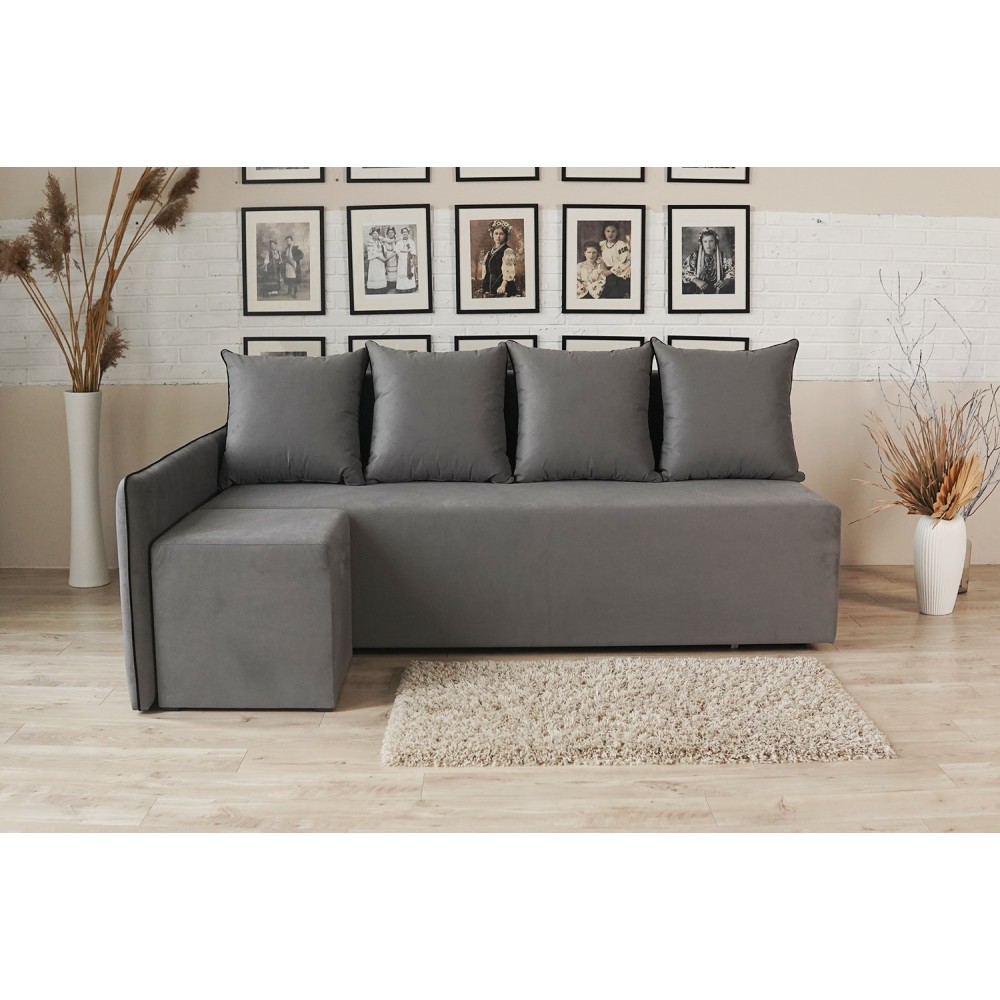 Угловой диван ортопедический iSmart MORRO Maxi еврокнижка 205x149 см (матрас Silver) графит Laura 15 (ISM-051361)