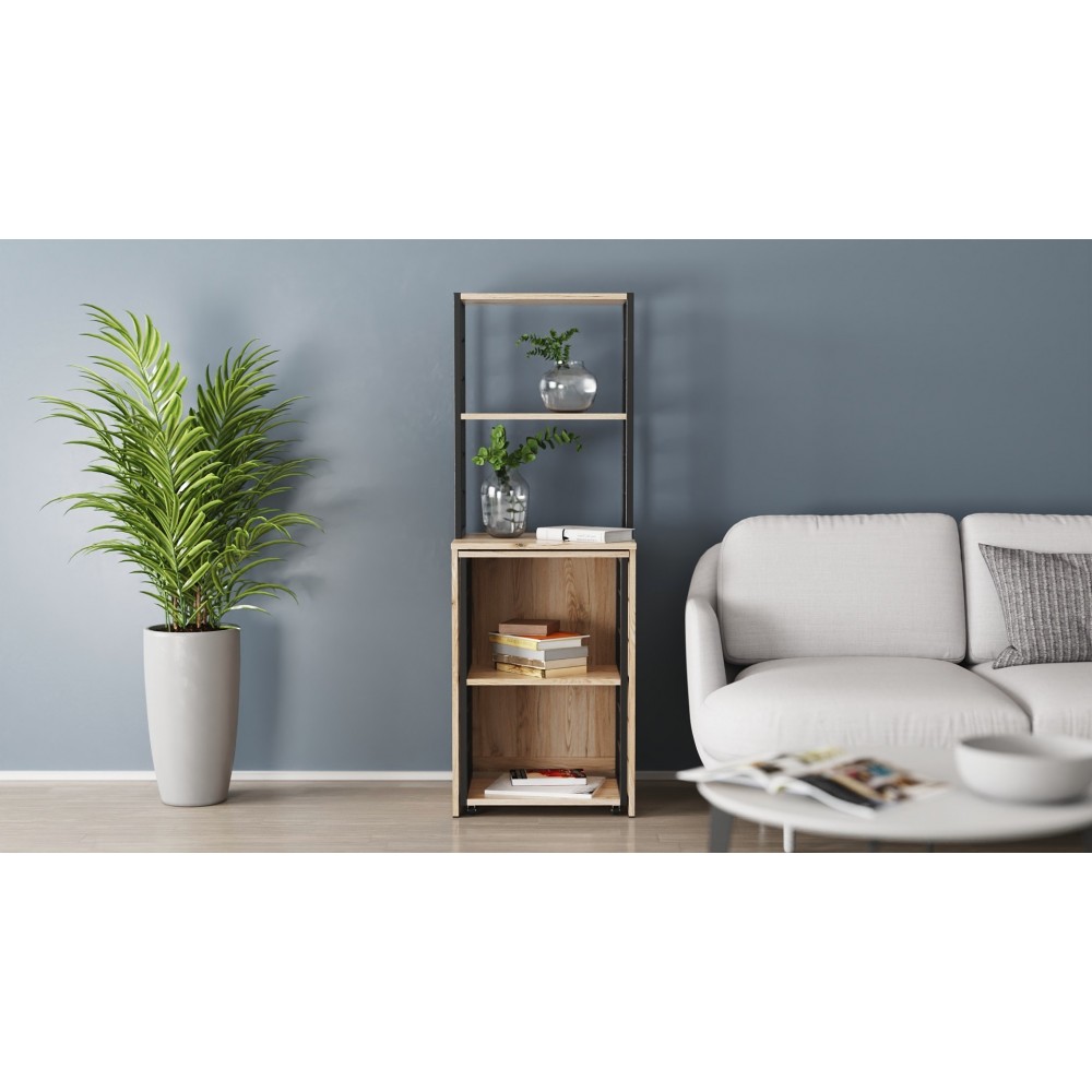 Стол-тумба трансформер Смарт 3/2 с этажеркой Ferrum-decor 1430x1450x600 Черный металл ДСП Дуб Сан-Марино 16 мм (FRD-105117)