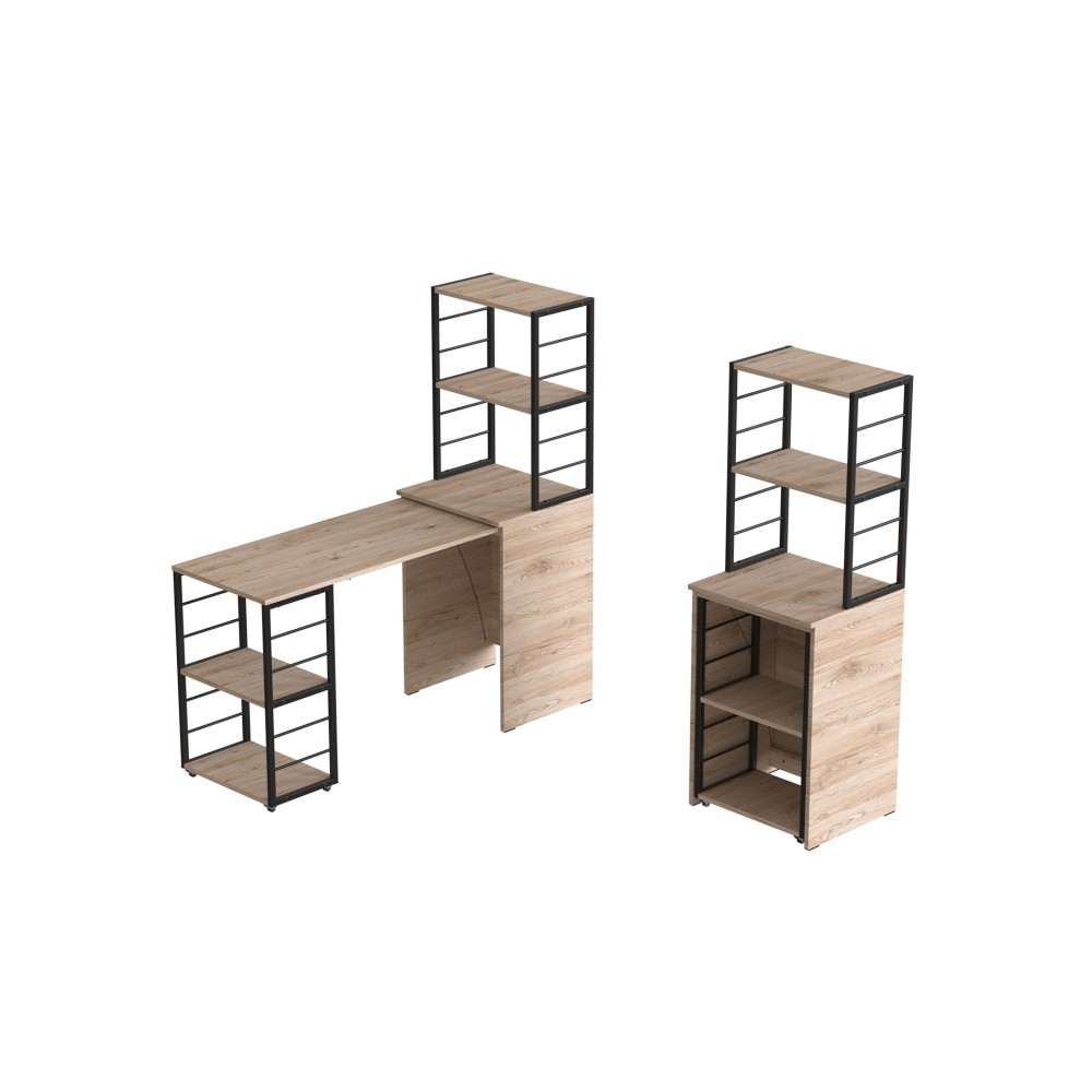 Стол-тумба трансформер Смарт 3/2 с этажеркой Ferrum-decor 1430x1450x600 Черный металл ДСП Дуб Сан-Марино 16 мм (FRD-105117)