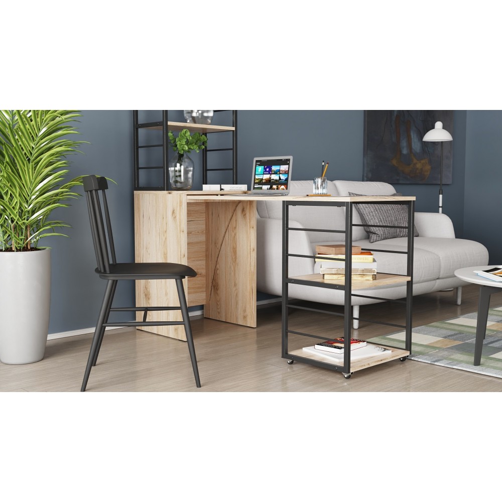 Стол-тумба трансформер Смарт 3/2 с этажеркой Ferrum-decor 1430x1450x600 Черный металл ДСП Дуб Сан-Марино 16 мм (FRD-105117)