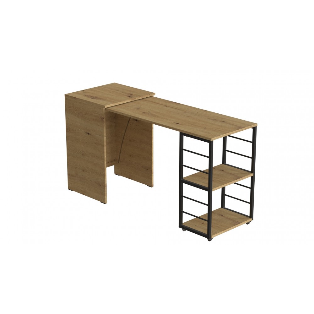 Стол-тумба трансформер Смарт 2/2 Ferrum-decor 750x1450x600 Черный металл ДСП Дуб Артизан 16 мм (FRD-105107)