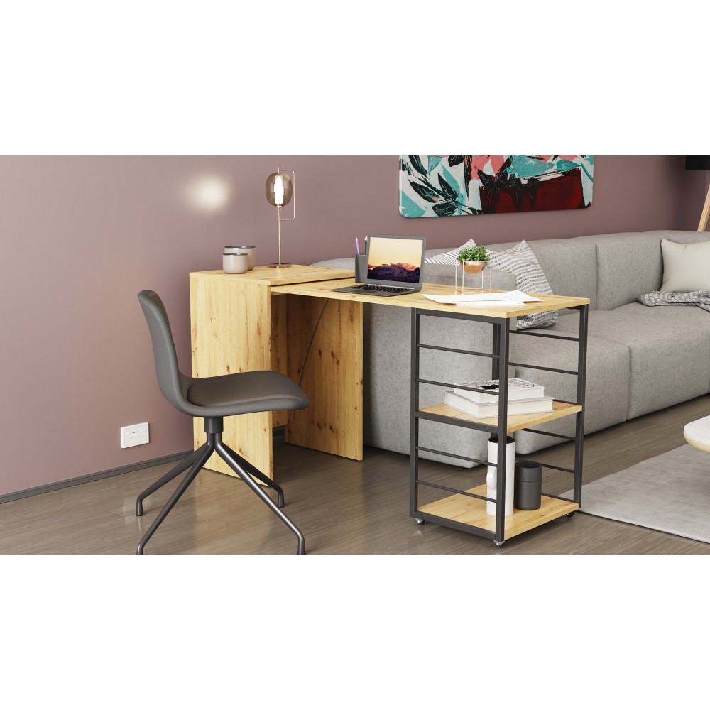 Стол-тумба трансформер Смарт 2/2 Ferrum-decor 750x1450x600 Черный металл ДСП Дуб Артизан 16 мм (FRD-105107)