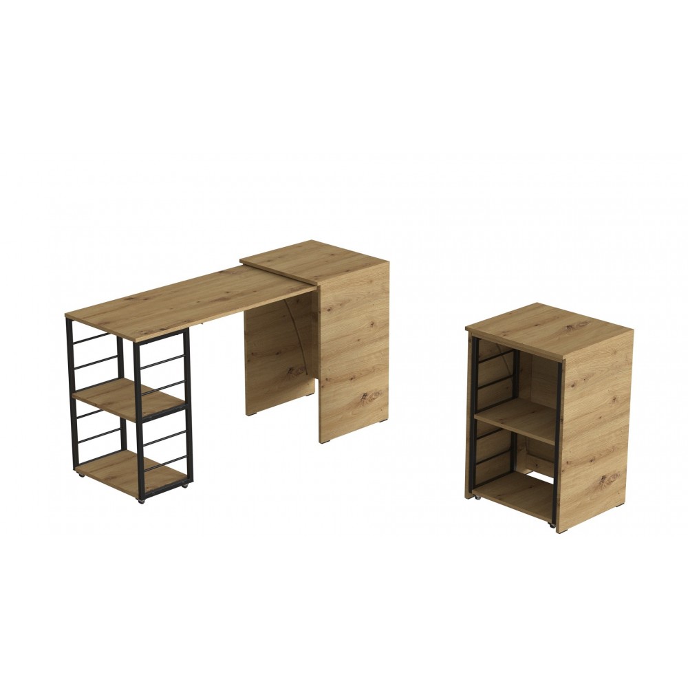 Стол-тумба трансформер Смарт 2/2 Ferrum-decor 750x1450x600 Черный металл ДСП Дуб Артизан 16 мм (FRD-105107)