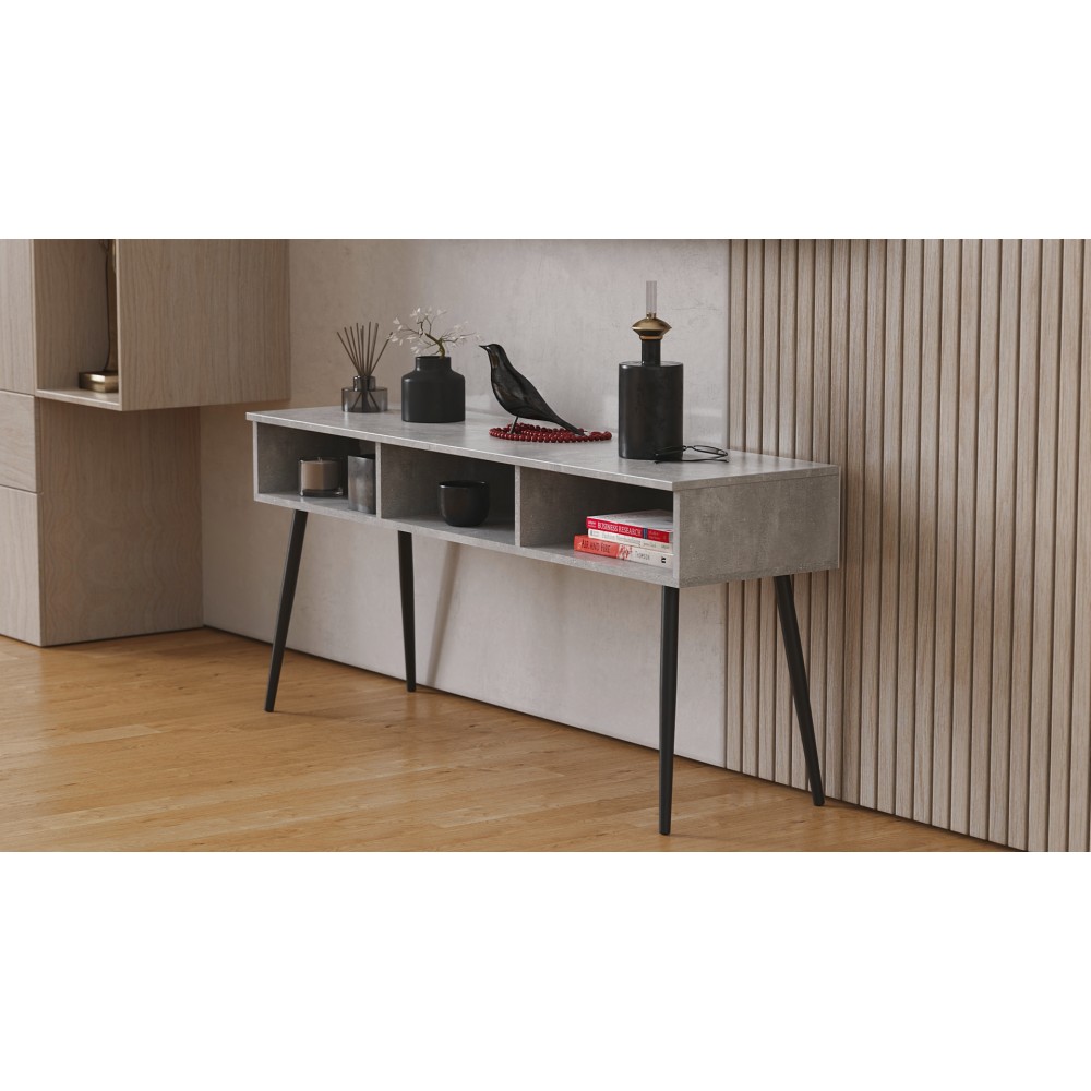 Тумба под телевизор Кентуки Ferrum-decor 45x139x38 Черный металл ДСП Бетон 16 мм (FRD-106727)