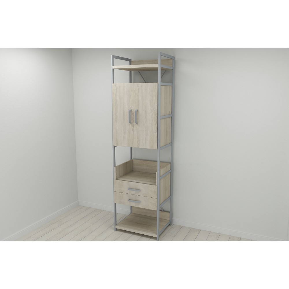 Шафа Гардероб Уні секція 5 серії Конект Ferrum-decor 220x60x50см Сірий метал ДСП Дуб Сонома 32 мм (FRD-104517)